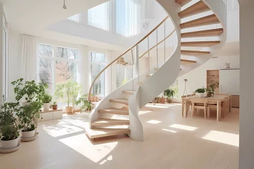 Deurstickers Scandinavian Staircase - Europe - Simple and functional staircase design (Generative AI) © Russell