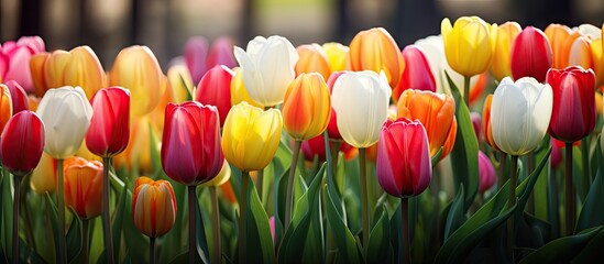 Vibrant garden of tulips