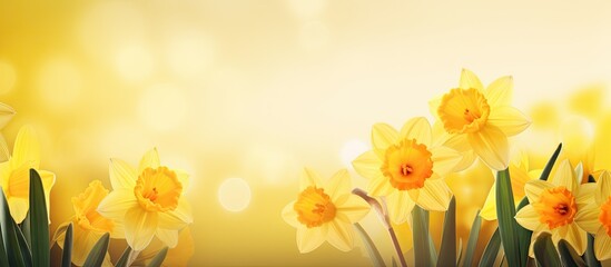 Yellow daffodils in spring with space for text - obrazy, fototapety, plakaty