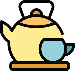 Obraz premium Japan teapot icon outline vector. Ancient japanese. Travel chinese color flat