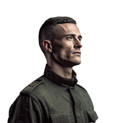 Solitary soldier on transparent background glancing sideways