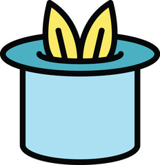 Top hat magic icon outline vector. Wand show. Bunny cap color flat
