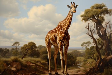 Giraffe illustration, generative AI