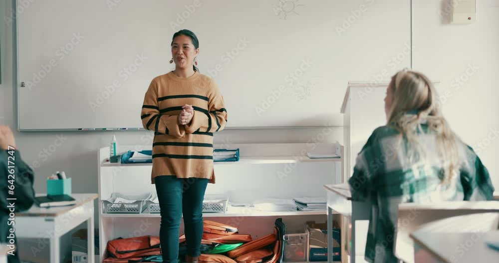 Poster education, scholarship and a woman teacher in a class for learning, growth or development with a les