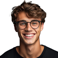 Smiling caucasian teenager on transparent background with glasses