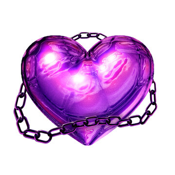 Y2K Heart With Chain Purple Sticker Element With Chrome Effect