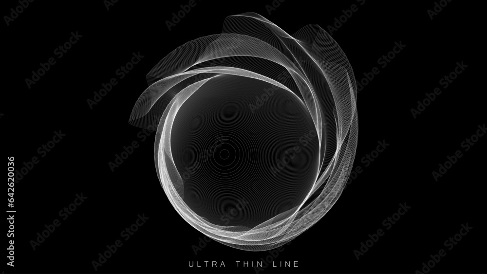 Poster distorted line spheres. vector thin line glitch geometry.
