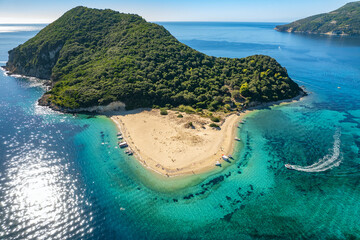 Aerial view of Marathonisi Island near Zakynthos island in Greece