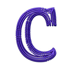 Symbol of small dark purple spheres. letter c