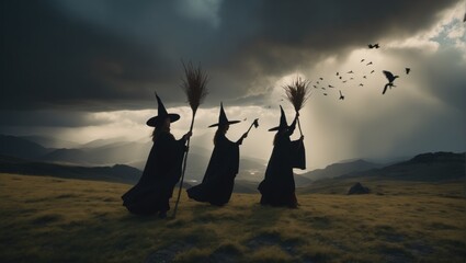 A gathering of witches in a mysterious ceremony. Ideal for occult literature, casting a spell of intrigue on readers..