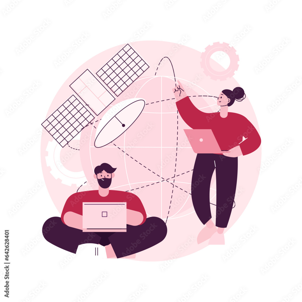 Poster global web connection abstract concept vector illustration. global network communication, satellite 