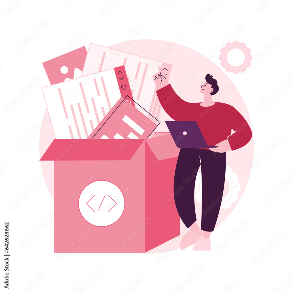 Aufkleber packaged software abstract concept vector illustration. multiple applications, video and audio editi