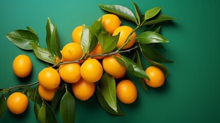 Fresh Organic Kumquat Fruit Photorealistic Horizontal Illustration. Healthy Vegetarian Diet. Ai Generated bright Illustration with Delicious Juicy Kumquat Fruit.