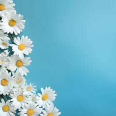 A blue background with white Daisy flowers around the border. A copyscape with room for text. Generative ai. 
