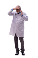Old male doctor isolated on white