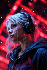 a woman wearing headphones. Generative AI Art.