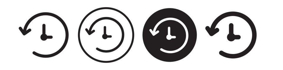 History icon. reverse countdown of past event symbol. Vector set of back clock time count. Flat outline of account return timer button. Rewind logo