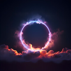 Obraz premium Abstract circular cloud illuminated with neon. Generative ai. 