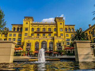 Fototapeta premium Johannesburg, South Africa - July 20 2019: Luxurious Mediterranean styled five star hotel called The Palazzo in fourways in Montecasino Boulevard Johannesburg