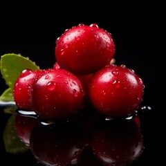 Fresh Organic Cranberry Berry Photorealistic Square Illustration. Healthy Vegetarian Diet. Ai Generated bright Illustration on Dark Background. Juicy Cranberry Berry.