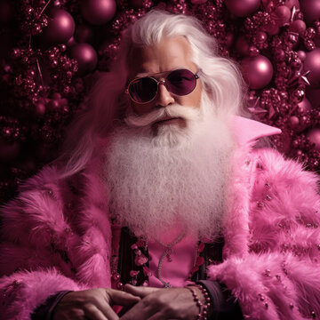 Santa Claus in pink shades. Trendy Christmas and New Year concept. Y2K style.