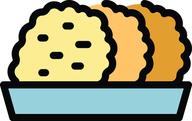 American fast food icon outline vector. Chicken nugget. Face meat color flat