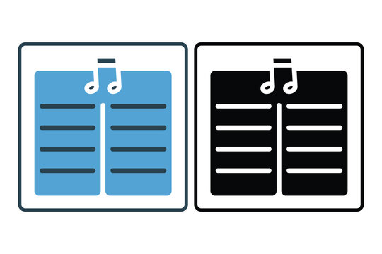 Book Music Notes Icon. Icon related to multimedia and entertainment. suitable for web site design, app, user interfaces. Solid icon style. Simple vector design editable
