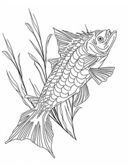 Beautiful Coy Fish Coloring Book .Animal's Coloring Pages. Fish Coloring Pages. coloring pages. fish. Generated Ai