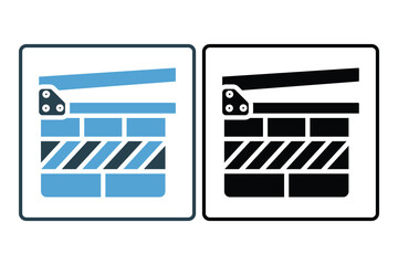 Clapperboard Icon. Icon related to multimedia and entertainment. suitable for web site design, app, user interfaces. Solid icon style. Simple vector design editable