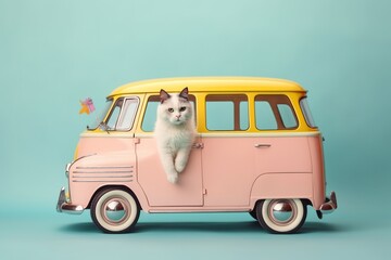 a cute happy cat in car 
