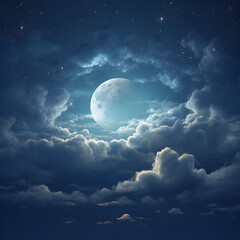 Naklejka na ściany i meble The moon in the clouds. A surreal dream theme. Genertive ai. 