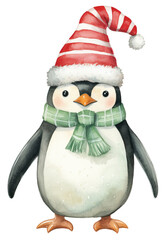 Fototapeta premium Watercolor merry christmas character penguin illustration.