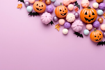 Pastel Halloween Background Flat Lay created with Generative AI technology