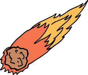 Comet color doodle. Space object with fire trail