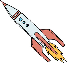 Flying rocket doodle. Color space shuttle icon