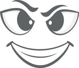Evil grin expression on comic face. Cartoon emotion