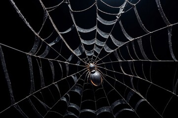 Intricate black and white spider web close up with spider in center