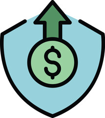 Shield loan icon outline vector. Money cost. Personal credit color flat