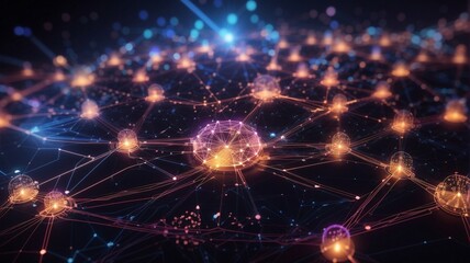 Fascinating Abstract Cyber-Security Network with Glowing Pathways and Data Nodes