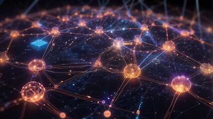 Fascinating Abstract Cyber-Security Network with Glowing Pathways and Data Nodes