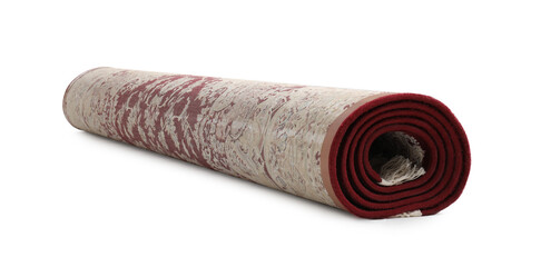 Rolled carpet on white background. Interior element