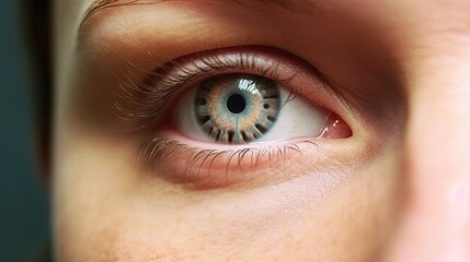 Fototapeta premium a person's eye, with the pupil visible in the center and part of the iris on the left side