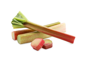 Cut fresh ripe rhubarb isolated on white