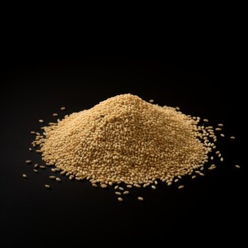 Aromatic Sesame Seed Spice Photorealistic Square Illustration. Healthy Vegetarian Diet. Ai Generated bright Illustration on Dark Background. Flavory Sesame Seed Spice.
