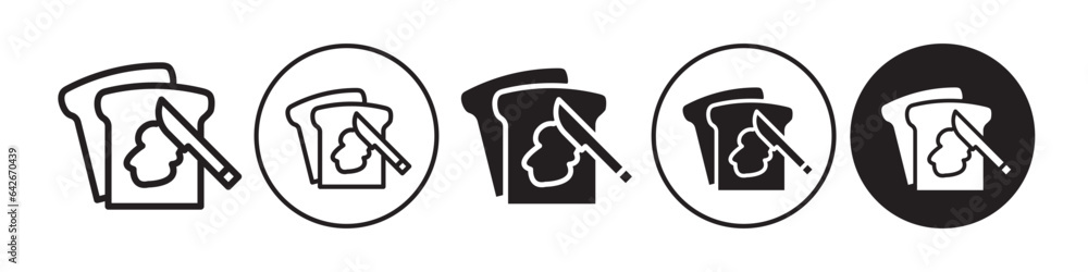 Poster bread with butter icon. toast or sandwich slice with jam spread on top of the bread with the help of