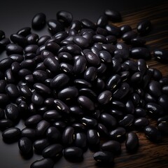 Organic Black Beans Legumes Photorealistic Square Illustration. Plant-based Protein, Vegetarian Food. Ai Generated bright Illustration on Dark Background. Vegan Black Beans Legumes.