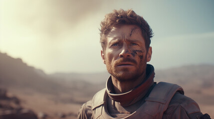 Conserned Man with Dirty Face Exploring Unknown