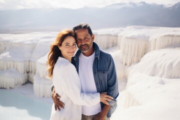 Couple in their 40s at the Pamukkale in Denizli Turkey