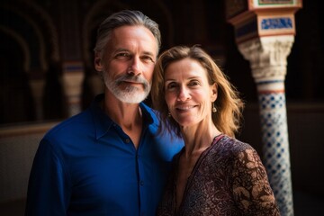 Fototapeta premium Couple in their 40s at the Alhambra in Granada Spain
