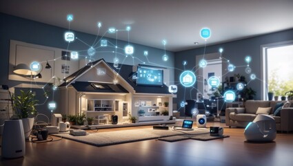 Immersive Smart Home IoT Concept: Connected Devices in a Modern Living Space